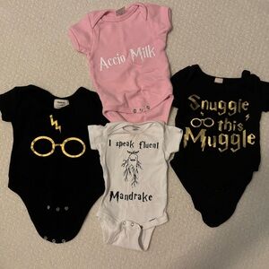 Harry Potter onesies! Will fit 0-3 months.  (One is 3-6 month but fits like 0-3)